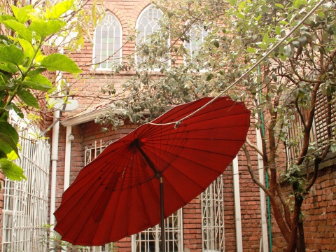 Der Innenhof des PBI-Hauses in Bogotá, sozusagen das Outdoor-Wohnzimmer, in dem gefrühstückt, geplaudert, gearbeitet und Pause gemacht wird.