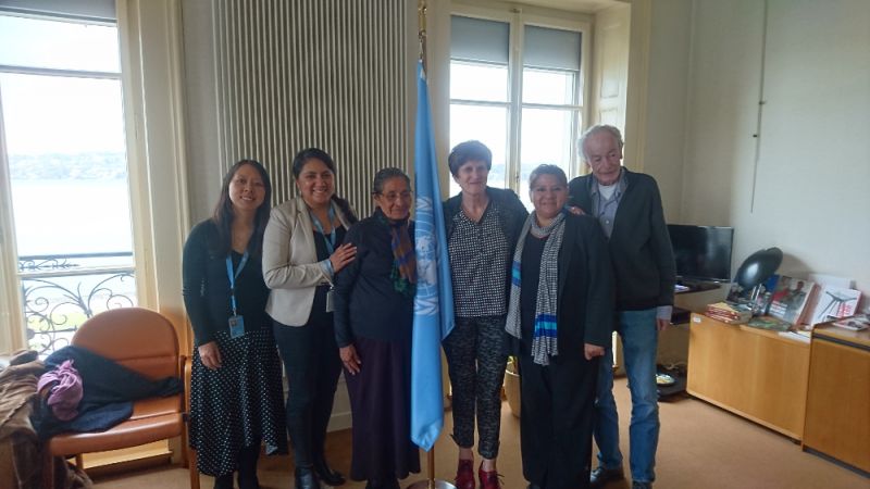 Von links: Kim-Mai Vu, Olga Guzmán (CMDPDH), Tita Radilla (AFADEM), Kate Gilmore (HCDH), Araceli Castro (AFADEM) und J. Moritz (CMDPDH).